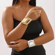 Vòng tay kim loại hình học tối giản, đa năng bằng thép không gỉ, kiểu dáng hở, thời trang nam, cá nhân hóa, bản rộng. - Vòng tay mở - Xem 1