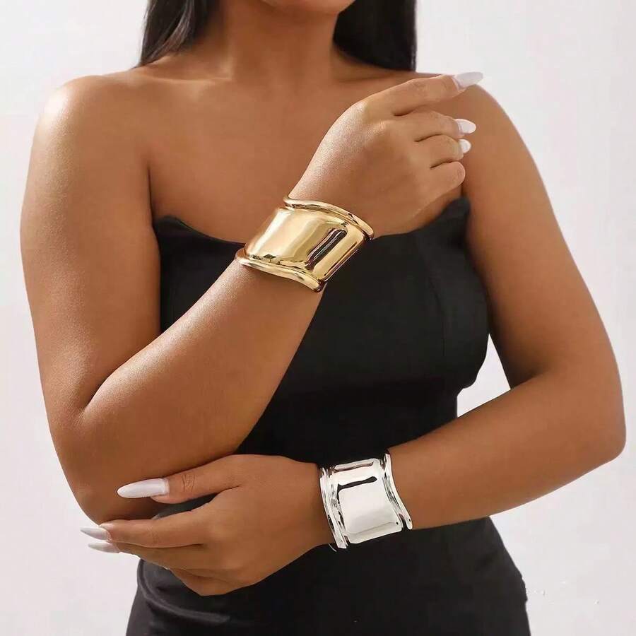 Vòng tay kim loại hình học tối giản, đa năng bằng thép không gỉ, kiểu dáng hở, thời trang nam, cá nhân hóa, bản rộng. - Vòng tay mở - Xem 1