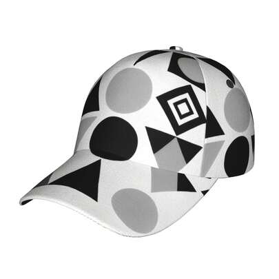 1 Piece Geometric Print Black & White Baseball Cap, Fashion Curved Brim Hat Full Print Baseball Caps, Street Style Fashion Caps, Sports Outdoor Casual Caps, Golf Caps, Men's Cap, Women's Hat, Sun Hats, Unisex Peaked Caps, Trucker Hats
