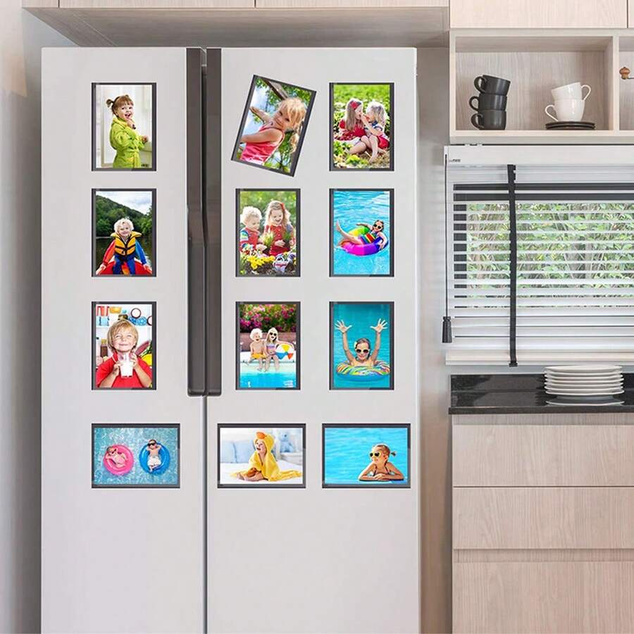 Magnetic PVC Soft Photo Frame, Black Home Photo Wall, Small Card Display Stand, Refrigerator Magnet Photo Frame - A - View 1