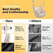 Hammock Chair Swing, Heavy-Duty Hanging Rope Swing Seat Supports 500 Lbs, Ideal For Outdoor Patio, Backyard, Porch, Deck & Indoor Bedroom Use(2 Pillows + Rope + S-Hooks) - Trắng - Xem 4