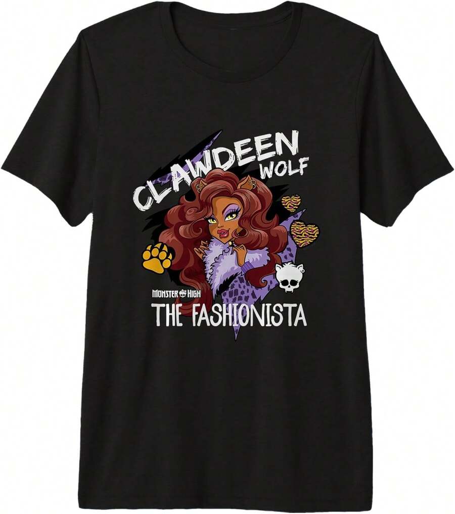 Alumni - Clawdeen Wolf The Fashionista Premium Tri-Blend T-Shirt  Street-Style Printed Short-Sleeved T-Shirt, Suitable For School And Casual Summer Wear, Unisex. - 黑色 - 查看 1