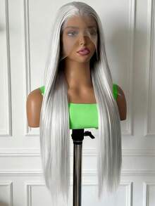 Silver Grey Straight Wig Synthetic Lace Front Wigs Elegant Casual 13x4 Lace Frontal Wig Free Parting Synthetic Lace Front Wigs Natural Looking Synthetic Heat Resistant Fiber Party Daily Use For Girls Daily Party - 灰色的 - 查看 2