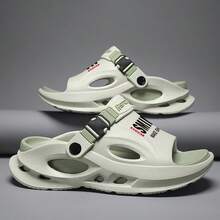 Dép lê đế dày kiểu thể thao unisex, thiết kế khóa chữ cái, đế mềm thoáng khí, dép đi biển thường ngày ngoài trời. - Màu xanh Bạc hà - Xem 5