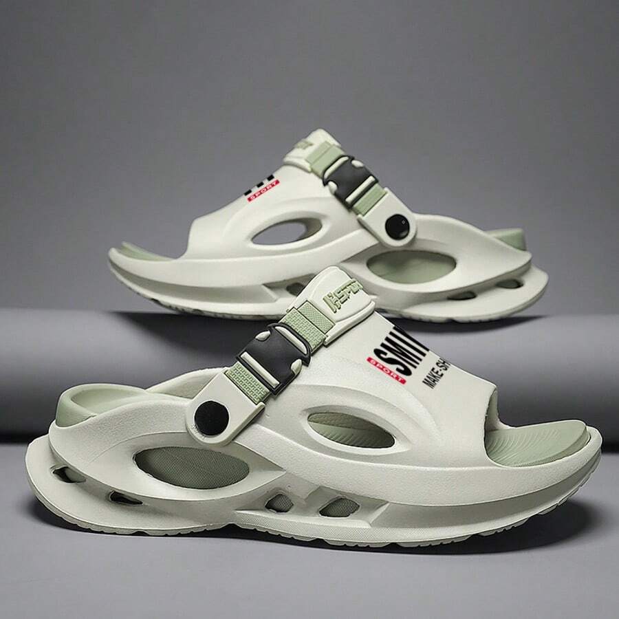 Men's Summer Thick-Soled Sandals, Two-Way Wear Open Toe Slippers, Breathable EVA Beach Shoes, Fashion Printed Adjustable Strap Casual Slides, Outdoor Sporty Footwear For Teenagers & Adults, Perfect For Beach, Pool, Gym, Daily Wear - Mint Green - View 1