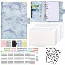 Sổ tay A6 dạng rời, bìa da PU vân đá cẩm thạch, sổ lập kế hoạch ngân sách tiền mặt 6 vòng, phong bì đựng tiền bằng da, sổ tay theo dõi thử thách tiết kiệm tiền kèm phong bì có khóa kéo. - A6 - Xem 15