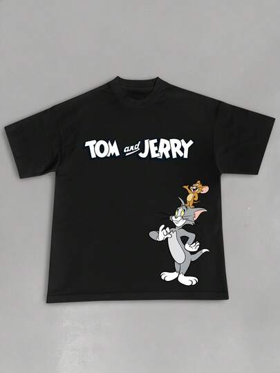Strevion OBM Men X TOM & JERRY 男士简约绅士 Jerry & Tom 印花圆领短袖T恤，夏季款