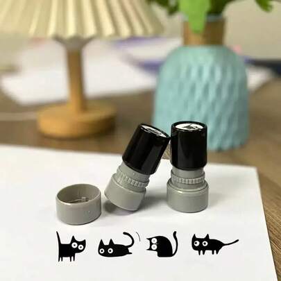 Bộ 1/4 con dấu hình mèo đen dễ thương, con dấu mèo đen cổ cong, con dấu mèo hoạt hình ngộ nghĩnh - thiết kế mèo con đen hoạt hình, chất liệu nhựa bền, thích hợp cho đồ thủ công, sổ tay và các dự án DIY, quà tặng cho người yêu mèo, trang trí sổ tay, thiết kế vui nhộn, điểm nhấn màu sắc.