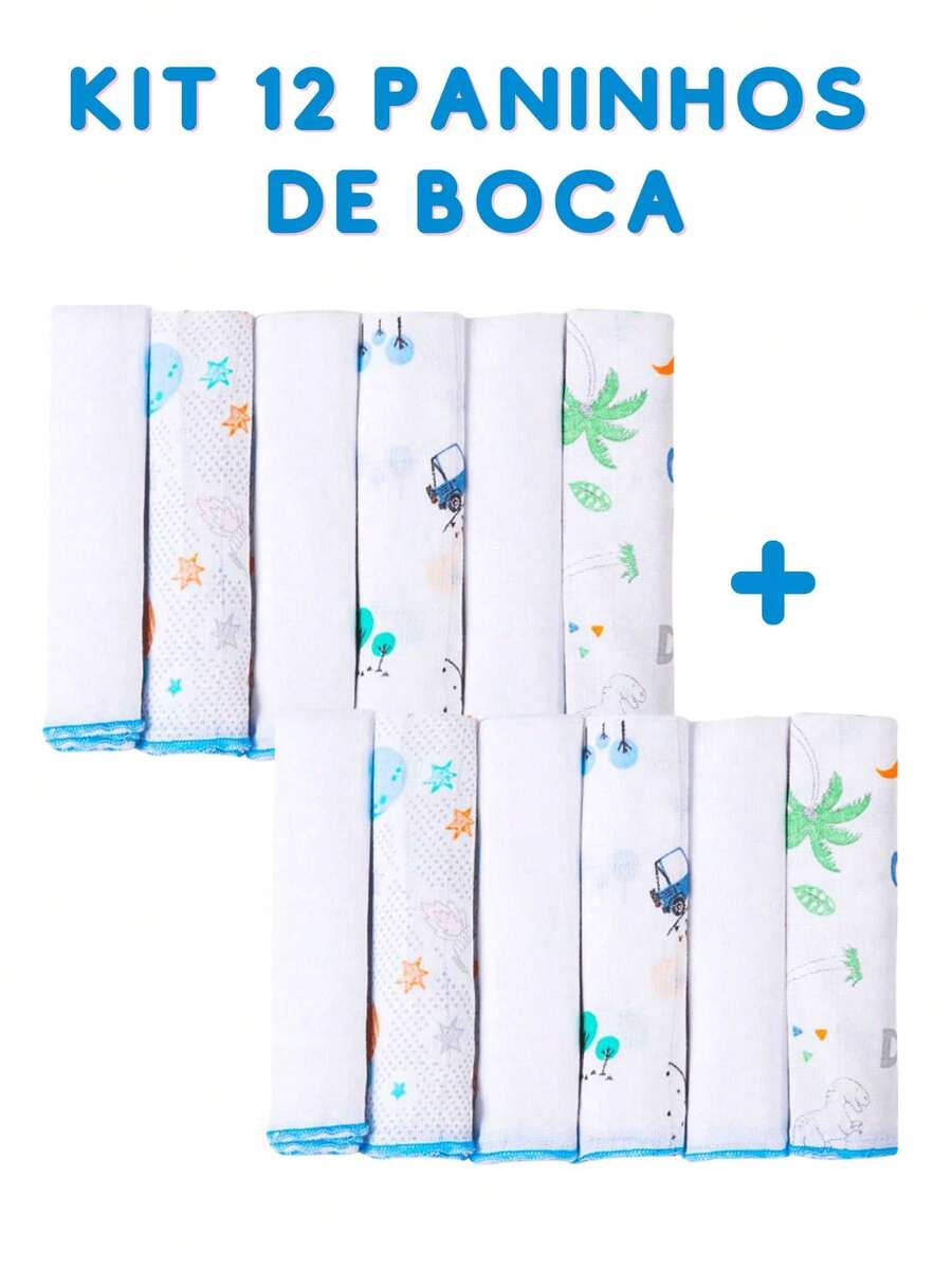 12-Piece Set: Washcloth, Diaper, Burp Cloth, 100% Cotton, 30cm X 30cm - 男12件 - 查看 1
