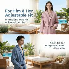 1pc Waffle Weave 100% Cotton Bathrobe, Unisex Adult Kimono Style Robe, Spring/Summer Sleepwear, Hotel/Spa Use, Absorbent & Quick Dry, Loose Fit, Multi-Color, Bathroom & Home Essentials - Multicolor - View 5