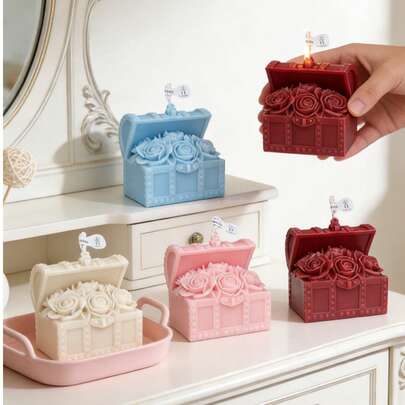 浪漫玫瑰首饰盒蜡烛 - 情人节和婚礼礼物，大豆蜡香氛蜡烛，家居和派对装饰