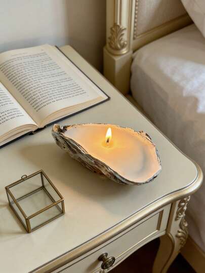 1pc Natural Oyster Shell Candle, Mediterranean Style Candle Decoration Gift, Room Decoration, Birthday Gift, Home Decoration
