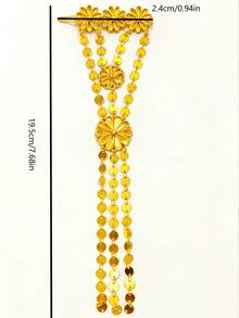1pc Vintage Luxury Floral Tassel Hair Accessory, Suitable For Women's Party, Banquet And Performance Wear - Gold - View 7