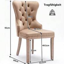 Esszimmerstuhl (Küchenstuhl Wohnzimmerstuhl mit einzigartigem Türklopfer auf der Rückseite, 2 St), Polsterstuhl mit Nagelkopfbesatz, Beinen aus Massivholz, Bezug aus Samt, grigio - Caffè leggero + Antico + Legno di caucciù (3) - Visualizzare 2