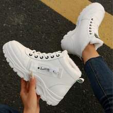 New Stylish And Casual Platform Ankle Boots, Non-Slip And Versatile Solid Color Zipper Ankle Boots, Charming Women's Ankle Boots. - White - View 3