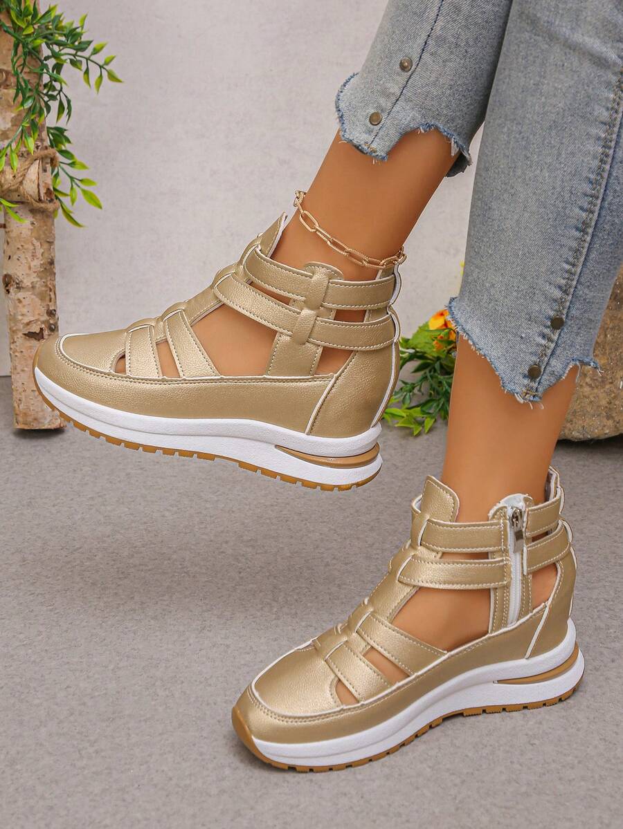 1 Pair Summer New Arrival Side Zipper Comfortable Soft Bottom Lightweight Fashionable High-Top Platform Wedge Sandals For Women,Beach Shoes