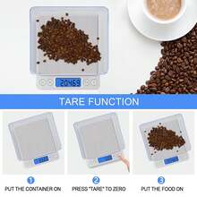 3000g/0,1g Bilancia da cucina digitale, bilancia di precisione in grammi, display LCD retroilluminato in acciaio inossidabile, bilancia tascabile per gioielli, funzionamento a batteria (batterie non incluse) - Argento - Visualizzare 5