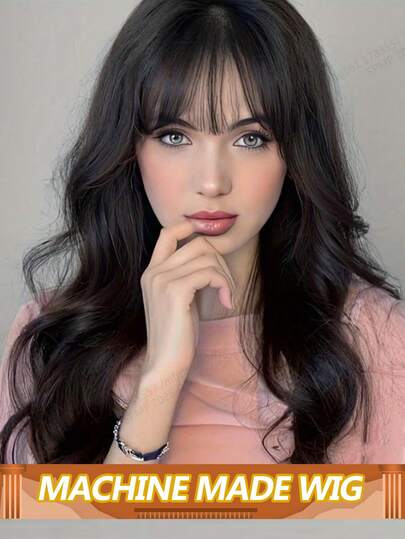 Tóc giả gợn sóng với mái thưa, tóc thật Brazil nguyên chất, không có ren phía trước, mật độ 150%, không cần keo dán, làm bằng máy, dành cho nữ, màu tự nhiên.