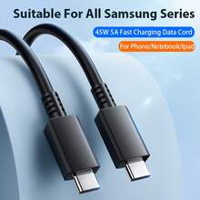 45W 5A 双 USB-C 快充线，兼容三星 S20、S21 FE、S22 Plus、S23、S24 Ultra、Note20、A33、A53、A55、Z Flip 6，支持 Type-C 到 Type-C 高速数据传输 - 黑色 - 查看 4