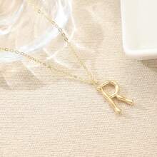 New R-Shaped Pendant Necklace, Gold-Color Bamboo Pendant, English Letter Jewelry, Great Gift For Men And Women - Gold - View 2