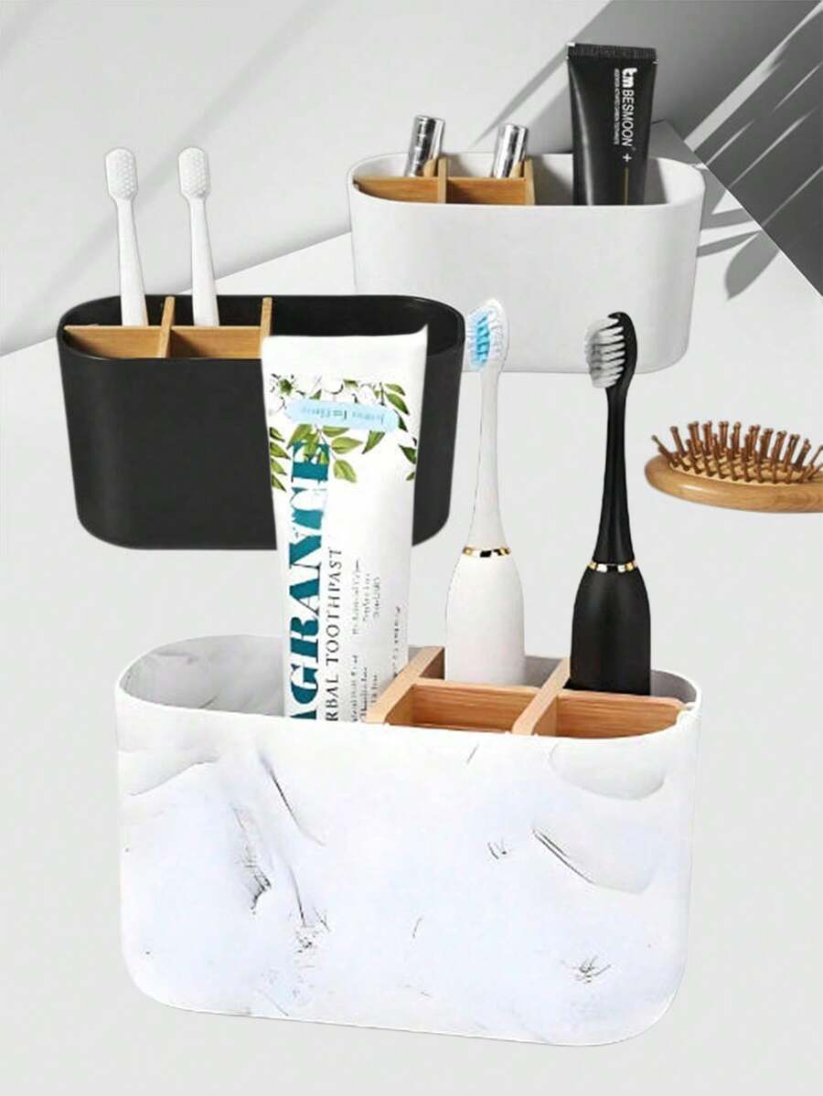 Soporte organizador de mármol blanco para cepillo de dientes, cepillo de dientes eléctrico y pasta de dientes, adecuado para encimera de baño, área de ducha y tocador, caja de almacenamiento para artículos de tocador y accesorios de belleza