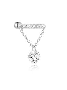 1pc 925 Sterling Silver Flat Back Ear Cuff Earring With Chain & Diamond Stud Earring, Ear Cuff Earring, Ear Lobe Earring, Gift For Women - Silver - View 26