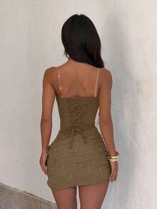 Women's Summer Dress, Khaki Strapless Glitter Patchwork Dress, Elegant, Date, Birthday Party, Wedding, Formal Dinner, Party, Outing, Holiday Brown - Brown - View 5