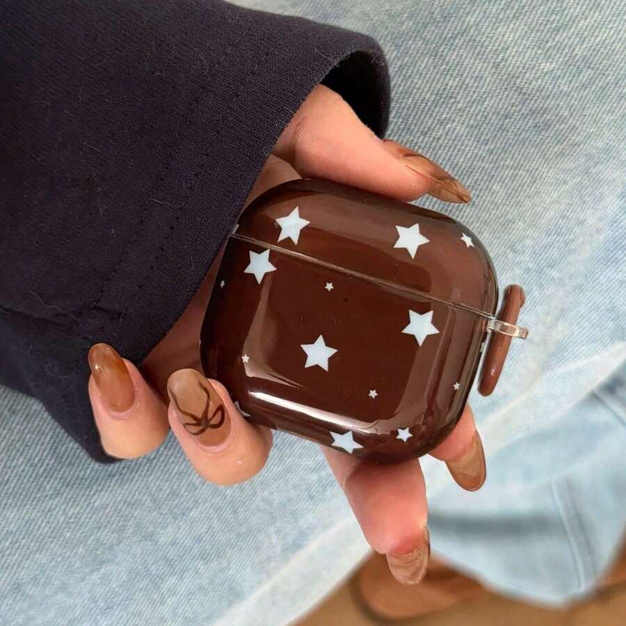 极简半透明棕蓝色星星圆形耳机保护套，兼容 Pro 3、新款 Pro 2、可爱 Apple 4 极简 3，个性化半保护套，女士适用