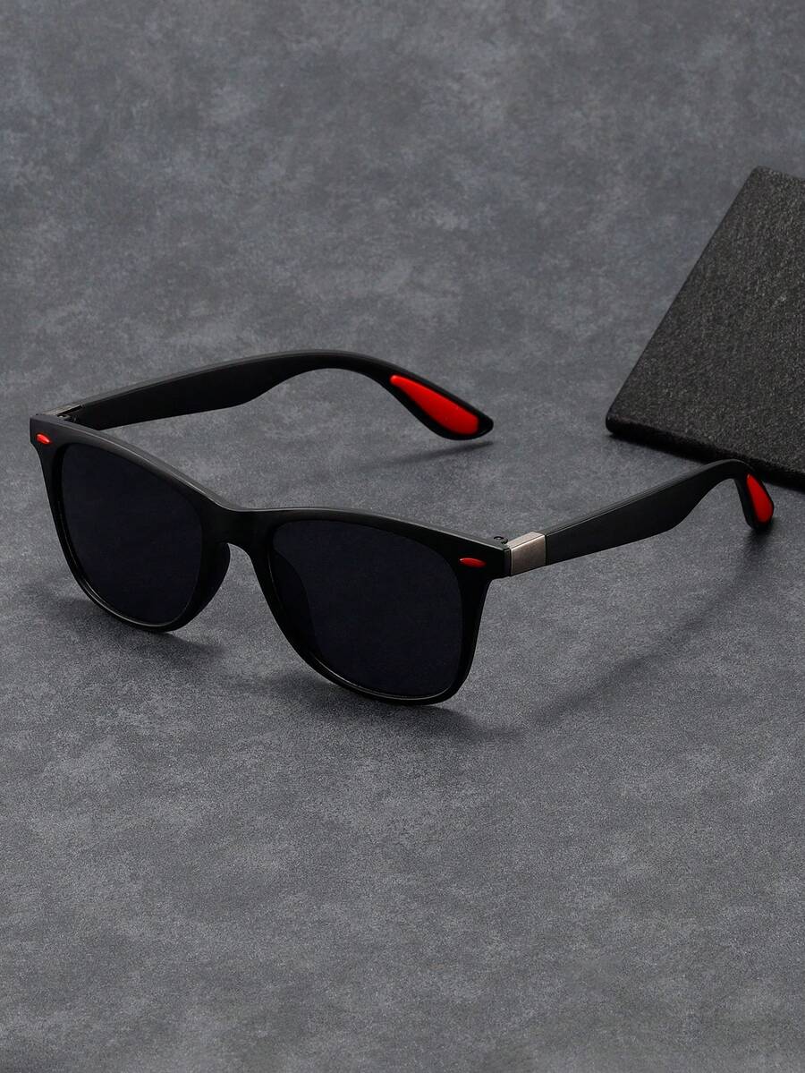 1件装经典旅行徒步风格设计驾驶钓鱼红色设计红色铆钉带硅胶减震摩擦脚垫时尚街头时尚眼镜 - 黑框灰色偏光鏡片/紅色米釘紅色橡皮 - 查看 1