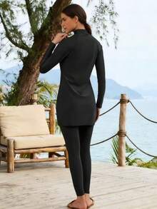 VFJ Modest Swimwear For Women Full Cover SWimwear Lslamic Black Beachwear Swimming Burkini Swim Suit Vacation - Black - View 9