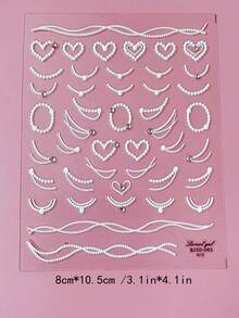 5D EMBOSSED RHINESTONE NAIL STICKER, Nails, DIY Nail Decoration, Nail Stickers, Featuring White Heart And Bead Chain Patterns, Ideal For Girls To Create Nail Art. Ideal For Spring And Summer Seasons, In A Simple, Elegant Style, DIY Decorations. Suitable For Matte, Shiny Nails, Long Nails, Short Nails, Duckbill, Pointed, French Tips, And Artificial Nails - Multicolor - View 3