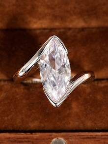 1 chiếc nhẫn nữ thanh lịch đính đá Cubic Zirconia, thích hợp làm quà tặng đám cưới, lễ đính hôn, kỷ niệm, quà tặng ngày Valentine. - Bạc - Xem 7