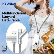 HYUNDAI Zinc Alloy Neckband Charging Cable, 100W Compatible With Apple/Android/Type-C Phones, High-Speed Charging Cable, Strong Tensile Strength, Portable Braided Lanyard Charging Cable. - Sky Gray 1.2m - View 2