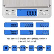 3000g/0,1g Bilancia da cucina digitale, bilancia di precisione in grammi, display LCD retroilluminato in acciaio inossidabile, bilancia tascabile per gioielli, funzionamento a batteria (batterie non incluse) - Argento - Visualizzare 3