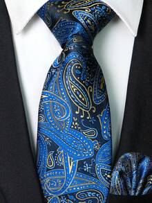 1/2/3/4/5 Stücke Set Herren Marineblau & Gelb Paisley Muster Krawatte, Einstecktuch, Silber Krawattennadel, Manschettenknöpfe und Anstecknadel, geeignet für Arbeitsplatz, Geschäft, Meetings, Hochzeiten, Abschlüsse und andere Anlässe. Tolles Geschenk für Herren Geburtstag, Thanksgiving, Weihnachten, Neujahr - Dunkelblau - Übersicht 18