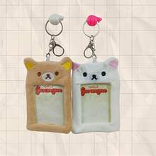 New Cute Bear Head Transparent Card Holder Plush Keychain Campus Card Idol Photo Card Bag ID Photo Storage Protective Case - 米色小熊卡 - 查看 10