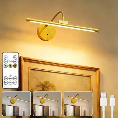1pc Universal Adjustable Tri Color USB Charging Mirror Headlight, With Remote Control, Wall Lamp Stand, Night Light, Table Lamp, Bedside Lamp, Cabinet Lamp, Mirror Headlight, Corridor Lighting, Mural Wall Lamp, Suitable For Frame Display, Bathroom Mirror, Front Bedroom Headboard (1800mAh)