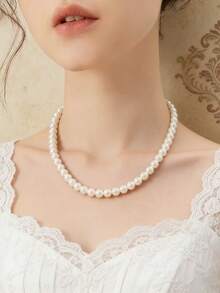 1件简约优雅时尚珍珠项链，法式奢华百搭颈链配饰，新品上市 - 白色珍珠 - 查看 2