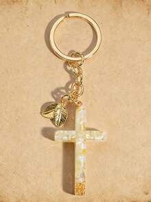 1 chiếc móc khóa hình thánh giá bằng đá và hoa khô thời trang unisex, dùng làm móc chìa khóa xe hơi, phụ kiện túi xách, quà tặng. - trắng - Xem 4