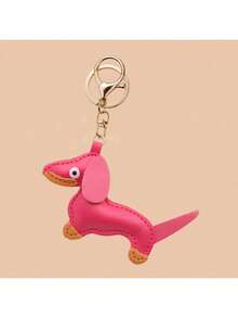 1pc Cute Cartoon Dachshund Leather Keychain, Bag Charm Decoration Gifts For Mother, Father, Graduation, And Teacher - Multicolor - View 4