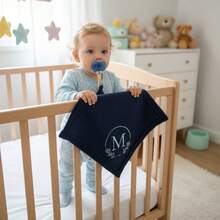 Personalized Baby Blanket With Initial Letter, Pacifier Clip, Small Cloth - Navy Blue - View 2
