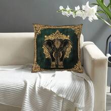 1 Peça Capa de Almofada com Elefante Tailandês - Apresentando um design de duas faces com elefantes tailandeses e padrões tradicionais, fechamento com zíper e cuidado lavável à mão. Ideal para decoração de sofá ou cama, adequado para salas de estar e quartos, adicionando um toque de charme cultural. - 1PC - Visão 3