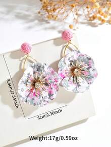1 Pair Mori Style Sweet Fresh Floral Raffia Fabric Flower Tassel Earrings Suitable For Women's Vacation And Daily Wear - Pink - View 4