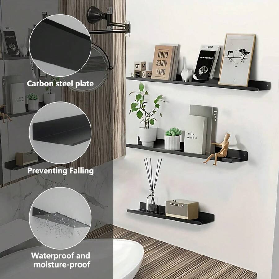 Estante flotante de pared negro brillante Estante de exhibición, estante de almacenamiento, estante de pared del dormitorio, estante de pared de fotos, estante de flores, estante de juguetes para restaurante, cocina, B - Negro - 40 cm - Ver 1