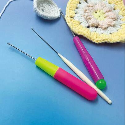 3pcs Crochet Hook Set For Wig Braiding, Includes 1.3mm, 3.5mm, 5mm Hooks. Suitable For Wig Braiding, Sweater Repair, Handmade Carpet Weaving, DIY Yarn Crafts, And Various Textile Mending