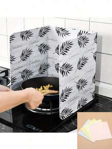 1pc Foldable Stove Splash Guard, Cute Cactus & Leaf Pattern, Heat Resistant, Easy To Clean Soft Foldable Cooking Splash Guard, Suitable For Frying And Stir-Frying, Essential Kitchen Item For Homemakers And Cooking Enthusiasts, Ideal For Home Kitchen Organization - Multicolor - View 12