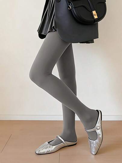 1 pieza Medias de terciopelo grueso gris para mujer, de alta elasticidad y cómodas, cálidas para otoño/invierno, versátiles para uso diario, ir al trabajo, la escuela, fiestas, que estilizan la pierna