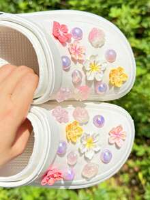 24pcs/Set Multi-Color Big & Small Flower, Pearl Shoe Clips, Suitable For Sandals, Slippers, Beach Shoes, Garden Shoes, DIY Accessories - Multicolor - View 5