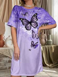 Women's Plus Size Gradient Butterfly Casual Nightgown - Multicolor - View 1
