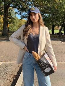 Women's Solid Color Notched Collar Single-Breasted Casual Versatile Commuting Long Sleeve Blazer Spring - Apricot - View 3